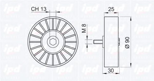 IPD 15-0347 Deflection/Guide Pulley, v-ribbed belt